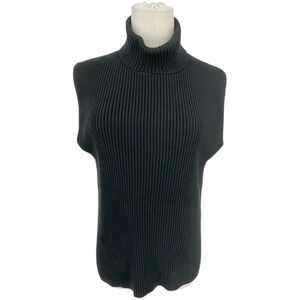 Chicos Black Ribbed Sleeveless Turtleneck Silk Blend Sweater Top Womens Sz 1 Sm
